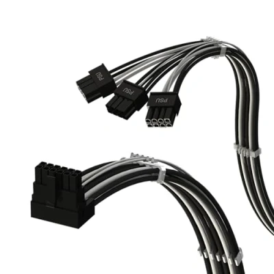 Image de LINKUP AVA Angle Gauche PCIE 5.0 16 Broches (12+4) vers 3x8 16AWG Gainé Compatible avec Les Cartes Graphiques RTX40 &amp; RTX30 FE Conçu pour alimentations ASUS/EVGA 70 cm