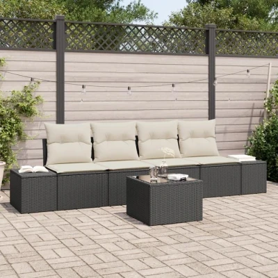 Image de VidaXL Ensemble de canapé jardin 5 pièces avec coussins Noir Poly Rotin 3346927