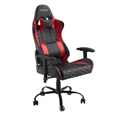 Image de Trust Gaming GXT 708R Resto Chaise Gaming, de Bureau, Fauteuil, Pivotement Total sur 360 et Dossier Réglable, Châssis Construit en Métal Robuste Rouge