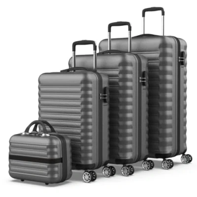 Image de NEWTECK NUMADA Lot de 4 Valises (53/63/75cm) et Trousse Toilette Mod Grise, ABS, Rigide, Résistant, Doubles Roues, Léger, Serrure à Combinaison latérale