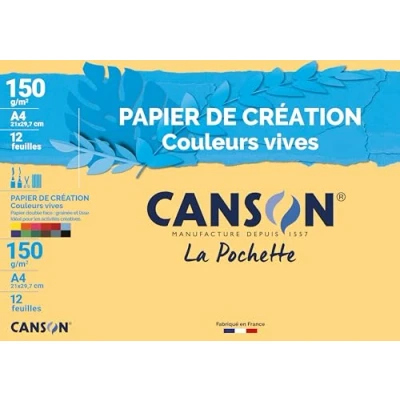 Image de CANSON Pochette 12 feuilles de papier création A4 150g/m² couleurs vives assorties