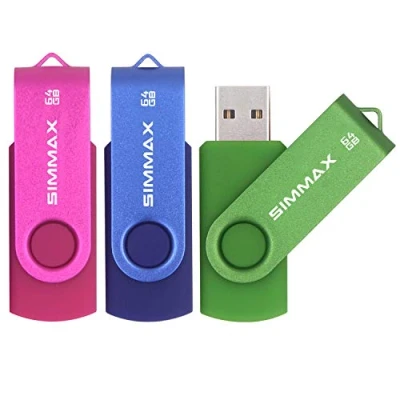 Image de SIMMAX Clé USB 64 Go Lot de 3 Mémoire Stick 2.0 Flash Drive Rotation Stockage Disque Pendrive (64Go Rose Bleu Vert)