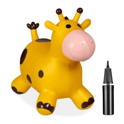 Image de Relaxdays Animal Sauteur en Forme de Girafe, Charge maximale : env. 50 kg, sans BPA, à partir 3 Ans, Jaune et Marron