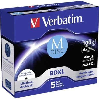 Image de Verbatim M Disc 4x. Type: BDXL, Capacité d&#039;origine: 100 Go. Type d&#039;emballage: Coffret à bijoux. Quantité par paquet: 5 pièce(s)