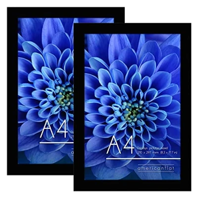 Image de Americanflat Cadre photo A4 Noir MDF avec Verre Incassable Poli Format Horizontal et Vertical pour Mur Dessus de Table 21,08x29,71 cm Lot 2