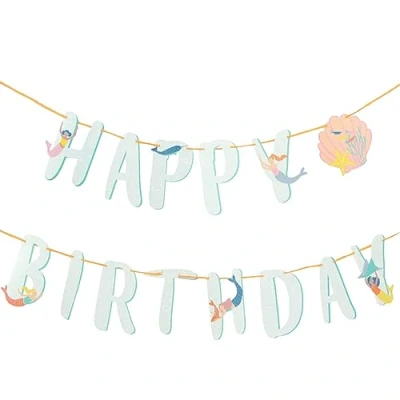 Image de Talking Tables Guirlande de fanions réutilisables en Forme sirène avec Inscription « Happy Birthday » Décorations sur Le thème la mer Bannière Papier 3 mètres, Wavesgarland