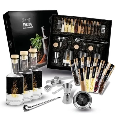 Image de DIBYS Kit préparation Rhum arrangé Coffret avec 12 épices Naturelles et Accessoires Cadeau pour Homme Femme de dégustation DIY 4 Recettes Set à Faire soi même