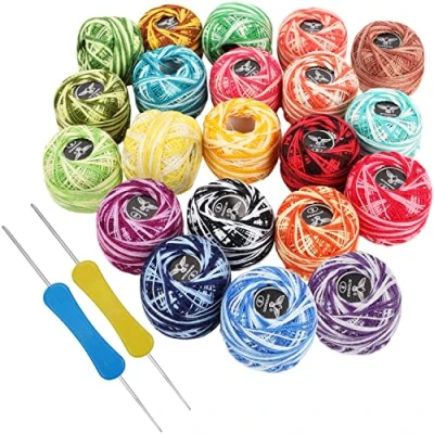 Image de Kurtzy Kit Broderie avec Fil de Borderie Coloré (42 Pelotes) 2 Crochets Broderies (3 mm et 4 mm) Chaque Pelote Pèse 10 g Total 1806 m Coton