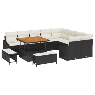 Image de Ensemble de Canapés Jardin 12 pièces avec Coussins Noirs en Poly Rattan 3362685