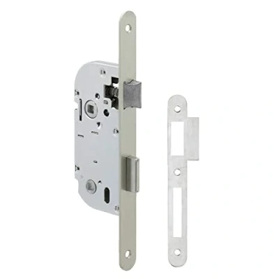 Image de METALUX série 262 Serrure à encastrer 1 point réversible Têtière bouts ronds avec gâche en bois Porte de chambre et Toilettes Bureau salle bain
