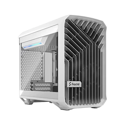 Image de Fractal Design Torrent Nano White Clear Tint Tempered Glass Side Panel Open Grille for Maximum air Intake 180mm PWM Fan Included Type C mITX Airflow Mini Tower PC Gaming Case