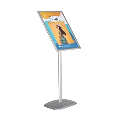 Image de DISPLAY SALES Panneau d&#039;information DIN A2 design PREMIUM argent Pied en aluminium lourd format vertical/transversal.