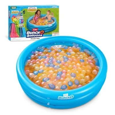 Image de Bunch O Balloons Splash Pool Piscine Gonflable, inclut 100 Ballons d’Eau à Fermeture Automatique Remplissage Rapide Tropical Party, 56606, Multicolore