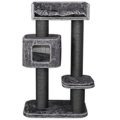 Image de RHRQuality Arbre à chat pour grands chats Devon Rex Blackline Gris foncé Avec poteaux en sisal extra épais de 15 cm