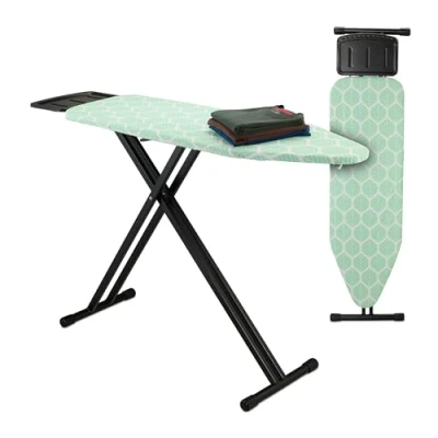 Image de Relaxdays Table à repasser réglable en hauteur pliable plateau de repassage LP env. 123 x 39 cm vert et noir