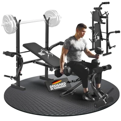 Image de ArtSport banc de musculation multifonction ProfiGym1000 pliable et réglable en 4 positions avec support pour haltères longs, barre curl les jambes Butterfly — incliné plat