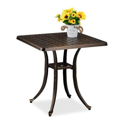 Image de Relaxdays Table de jardin design rustique résistante aux intempéries H x L P : 53 54 cm noir et bronze