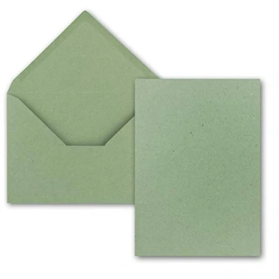 Image de Lot de 50 Cartes Avec enveloppes, en papier kraft simples au format A5 (14,8 x 21 cm) Enveloppes C5 (15,7 22,5 fermeture par collage humide Vert