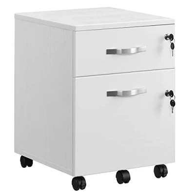 Image de VASAGLE Caisson Bureau, Petit Meuble de Rangement Mobile, avec 2 Tiorirs, 5 roulettes, Surface Texturée, pour Dossiers Suspendus, Document A4, Poste Travail, Noir LCD22BV1