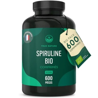 Image de Spiruline BIO 600 comprimés de 500mg Riche en Protéines, Minéraux &amp; Antioxydants Pour renforcer le Système Immunitaire Vegan SANS: Additifs, Lactose Gluten TRUE NATURE