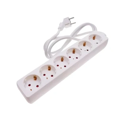 Image de multiprise 6 Prises Blanche rallonge sans Interrupteur avec câble 3G 1, mm² 1,5 m, Allemande (6 Prises, m)