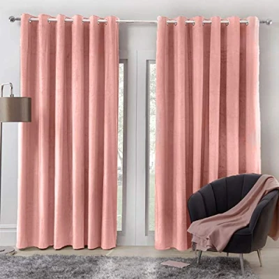 Image de Sienna Capri Shimmer Rideaux à œillets en Velours, Argent, Fer, Daim, Polyester Mat, Rose, 66 x 72