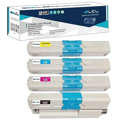 Image de LCL Cartouche de Toner Compatible C332dnw C332dn c332 MC363dnw MC363dn MC363 46508716 46508712 46508711 46508710 46508709 (1Noir 1Cyan 1Magenta 1Jaune) Remplacement pour OKI C332dn/C332dnW/MC363dn