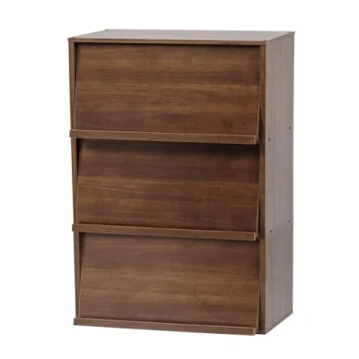 Image de Iris Ohyama, Meuble, Bibliothèque, Étagère de rangement, 3 portes rabattables, Design, Solide, Moderne, Multi usage, Bureau, Chambre, Salon Flap Rack CHR Marron