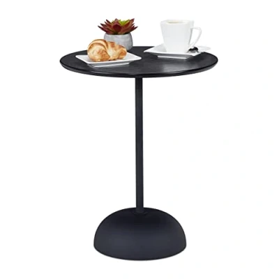 Image de Relaxdays Guéridon, Table d’appoint Ronde, H x D : 48,5 40 cm, métal et MDF, Console de Salon Moderne, Noir