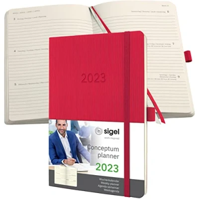 Image de SIGEL C2334 Agenda Semainier Conceptum 2023, environ A5, Rouge, Softcover, 2 Pages = 1 Semaine, 192 S.