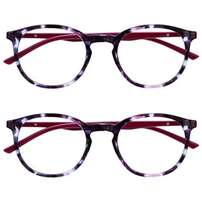 Image de OPULIZE Met Lunettes de Lecture Anti Lumière Bleue Pack 2 Montures Rondes et Mincess Charnières à Ressort Améliore le Sommeil Jeux Ordinateur Écailles Tortue Violet Hommes Femmes BB60 5 +2.00