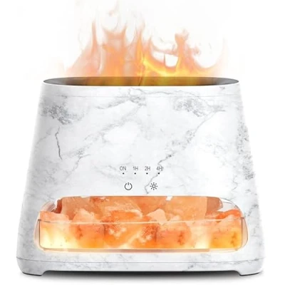 Image de SALKING 2 en 1 Diffuseur d&#039;huiles Essentielles &amp; Lampe Cristal de Sel Himalaya, d&#039;aromathérapie avec Lumière Effet Flamme, L&#039;humidificateur a 3 luminosité