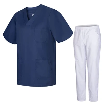 Image de Misemiya Uniformes Unisexe Uniforme Médical avec Haut et Pantalon 817 8312 BLANCO Medium, Bleu Marine