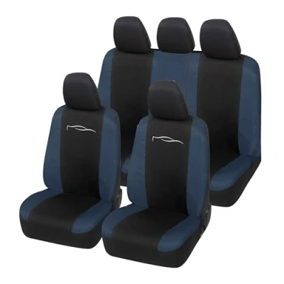 Image de Auto Accessori Lupex Housse de siège Universelle modèle Racing, Protection pour sièges Avant et arrière, en Polycoton (Noir Bleu foncé)