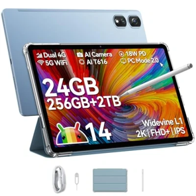Image de Blackview Tab16 Pro Tablette Tactile 11Pouces 2K FHD+, 16Go+256Go(TF 2To) Tablettes Android 14, 4G LTE+5G WiFi 2.0Ghz Octa Core, 7700mAh 18W AVCE Widevine L1/Face ID/GPS