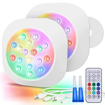 Image de LyLmLe Rechargeable Eclairage LED Submersible, 14cm Lampe Piscine Couleur RGBW IP68 Étanches avec Télécommande, Lumières sous marines Magnétique pour Piscines Hors sol, Bois, Hottub Lot de 2