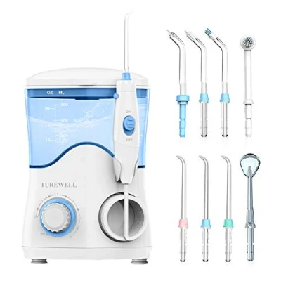 Image de TUREWELL Hydropulseur Jet Dentaire avec 8 buses multifonctions, capacité de 600ml, 10 réglages pression d&#039;eau, approuvé FDA/CE Irrigateur Oral professionnel (Blanc)