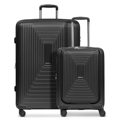 Image de REDOLZ Essentials 14 articles de base, Noir métallisé, 2 SET Trolley+ Laptopfach &amp; Trolley L+ erweiterbar, Valise rigide avec roulettes pivotantes