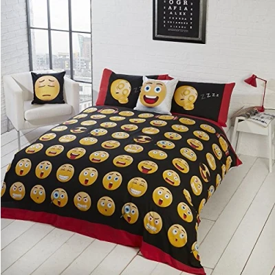 Image de Rapport Home Icons Smileys Parure de lit King Size avec Housse Couette et 2 taies d&#039;oreiller, Polycoton, Blanc