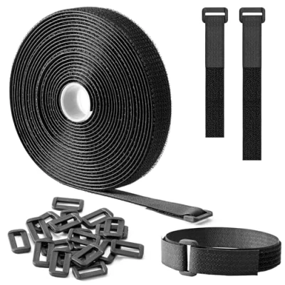 Image de Trilancer Sangles Réutilisables en Scratch 5m x 2cm, Attaches de Câble Ajustables avec 25 Boucles, Sangle à Crochet Découpable la Longueur, pour Gestion des Câbles et Rangement, Noire