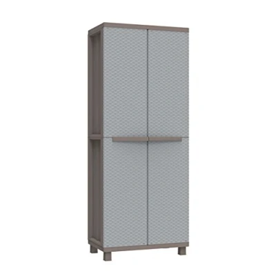 Image de Terry Jrattan 368 , Armoire d&#039;Intérieur et d&#039;Extérieur Porte Balais, 2 Portes à Effet Rotin, Étagère Intérieur 4 Étagères