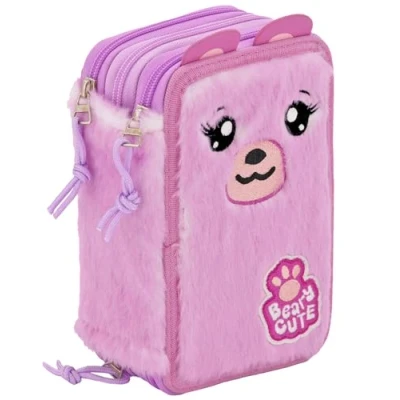 Image de Trousse Scolaire Complète 45 Pièces Kit Créatif Triple Compartiment avec Stylos Gel Effaçables, Crayons 4.0 mm, Feutres Idée Cadeau Fille Motif Ourson Julian Ross Douce comme Un Doudou