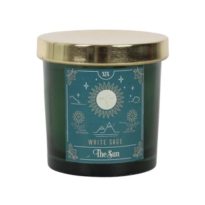 Image de The Sun Bougie de tarot sauge blanche 8 cm x 7,8 (1 pièce) Motif carte inspirée, joli parfum blanche, cire paraffine, durée combustion d&#039;environ 25 heures, utilisation