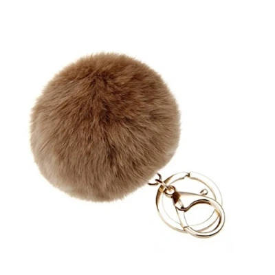 Image de NOVAGO Porte Clé Pompon en Vrai Poil Lapin, Doux au Toucher Garanti Camel