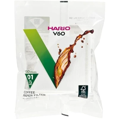 Image de Hario VCF 01 100W Lot of 100 Coffee Paper Filters for V60, Size 01, blanc