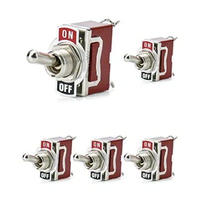 Image de QWORK® 5 Pièces Interrupteur à Bascule en Cuivre Haute Performance, Levier pour Bateau Auto Camion, 20A 125V 15A 250V SPST 2 Borne Pin ON/OFF