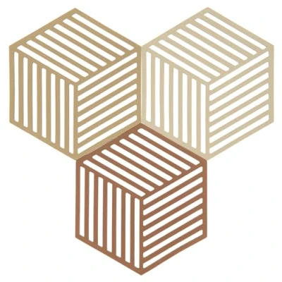Image de Zone Denmark Lot De 3 Dessous Plat en Silicone Design GéoméTrique Moderne Résistant À 250C Lave Vaisselle 2 Dimensions Kaki/Sable Chaud/Amande