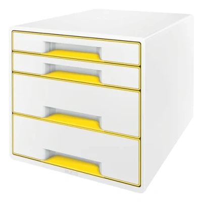 Image de Leitz Bloc de Classement A4 avec 4 Tiroirs et Organiseur, WOW, Blanc/Jaune