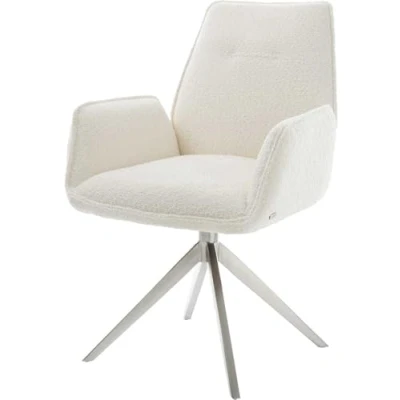 Image de Chaise pivotante Zoa Flex bouclé blanc pied croisé large acier inoxydable brossé pivotement sur 360 fonction bascule ressorts ensachés