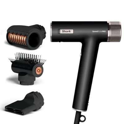 Image de Shark sèche cheveux SpeedStyle Pro ultra performant, rapide, pour raides ou ondulés, technologie Scalp Shield, 3 embouts, léger, ionique, sans dommage thermique, Noir HD731EU